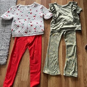 Two kids outfits- red size 7, green size 6